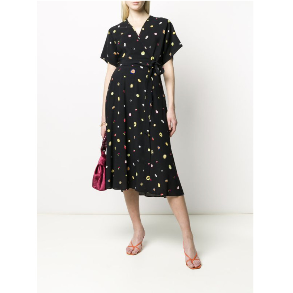 DVF Diane von Furstenberg Agate Black Wrap Abstract Print Dress Womens Size 10